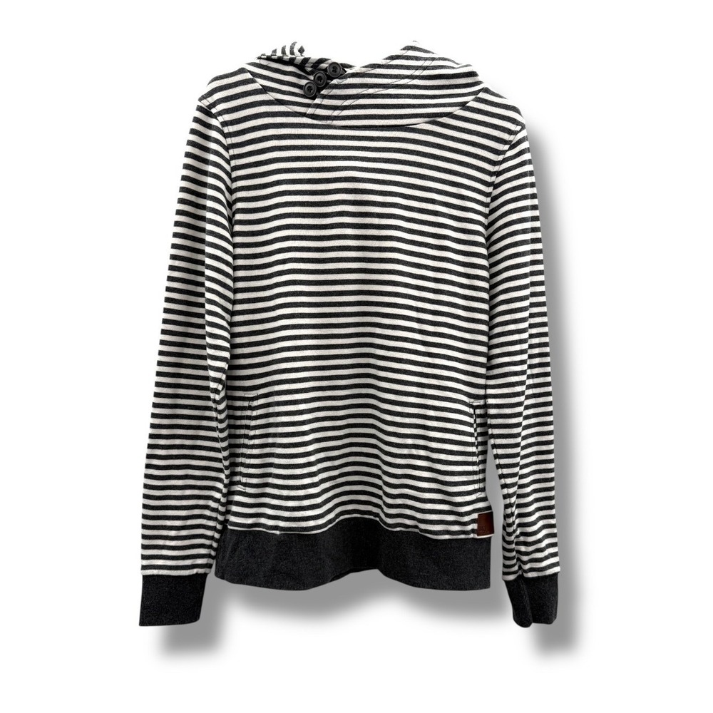 BKE Hooded Pullover Large Black White Striped Long Sleeve Casual Cozy Knit